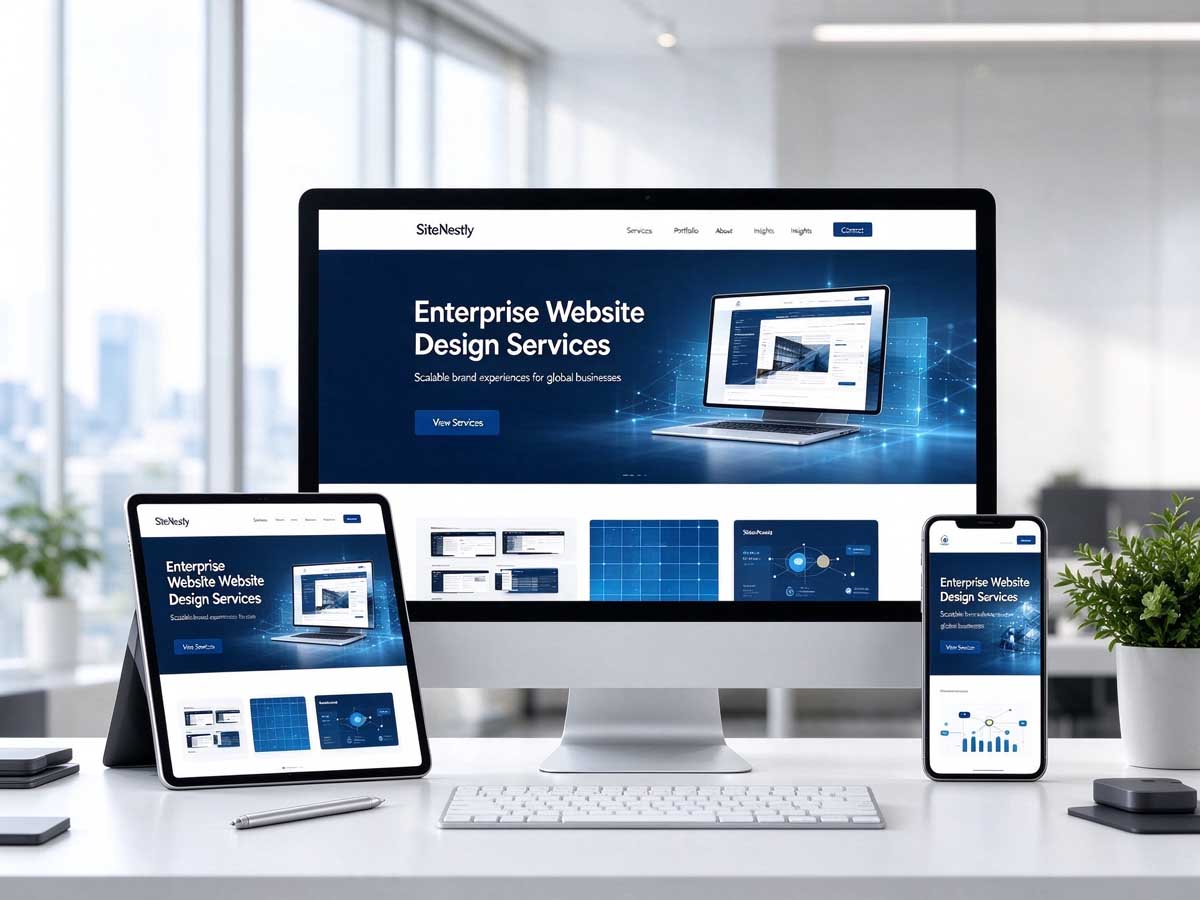 Professional custom website design displayed in a modern business workspace